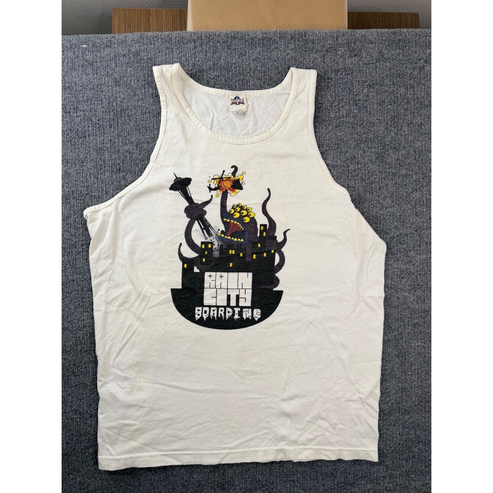 Vintage Alstyle Rain City Boarding Tank Top XL White Graphic Skate Y2K Mexico